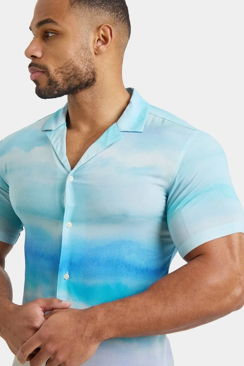 Printed Shirt in Light Blue Landscape