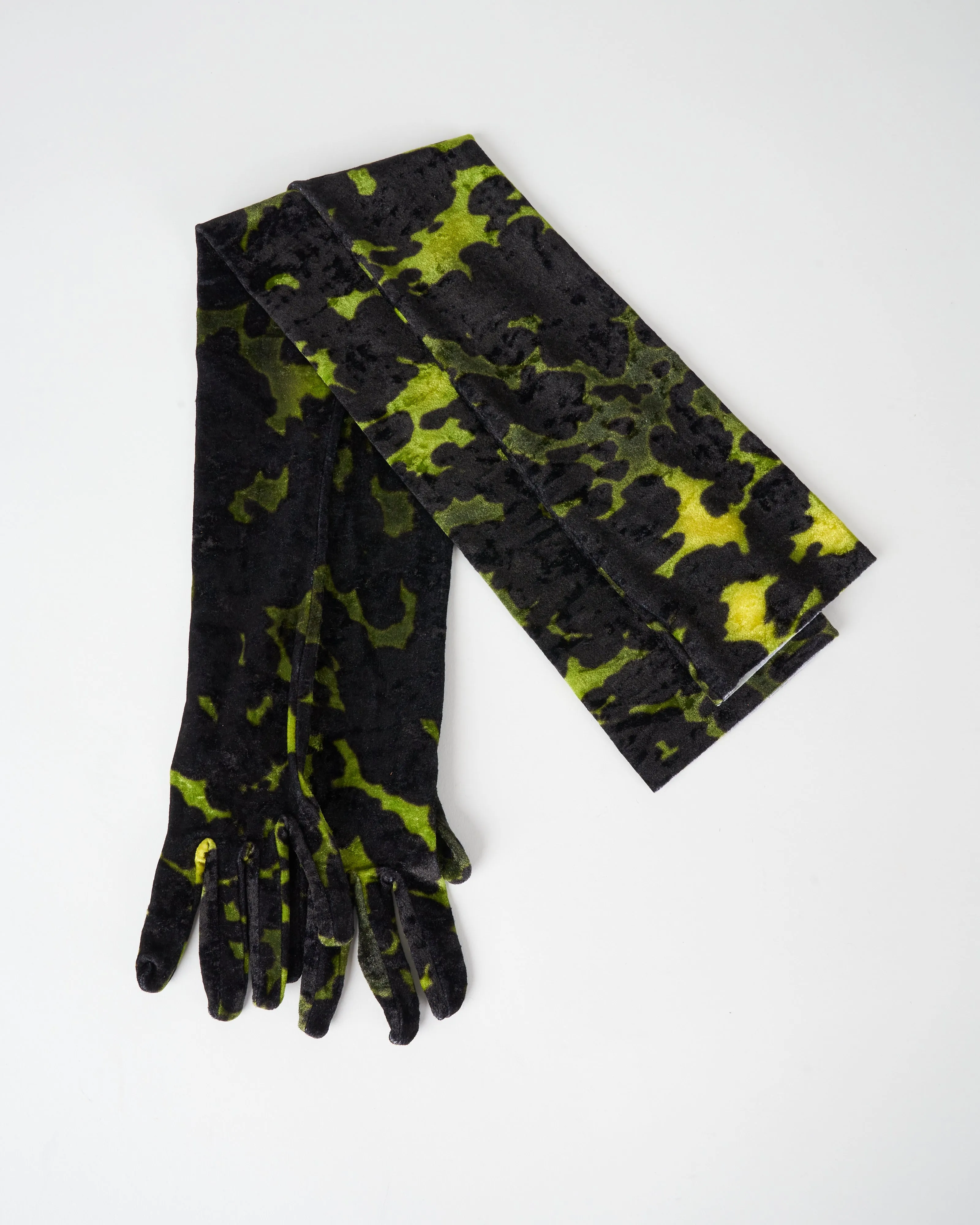 printed velvet gloves - green