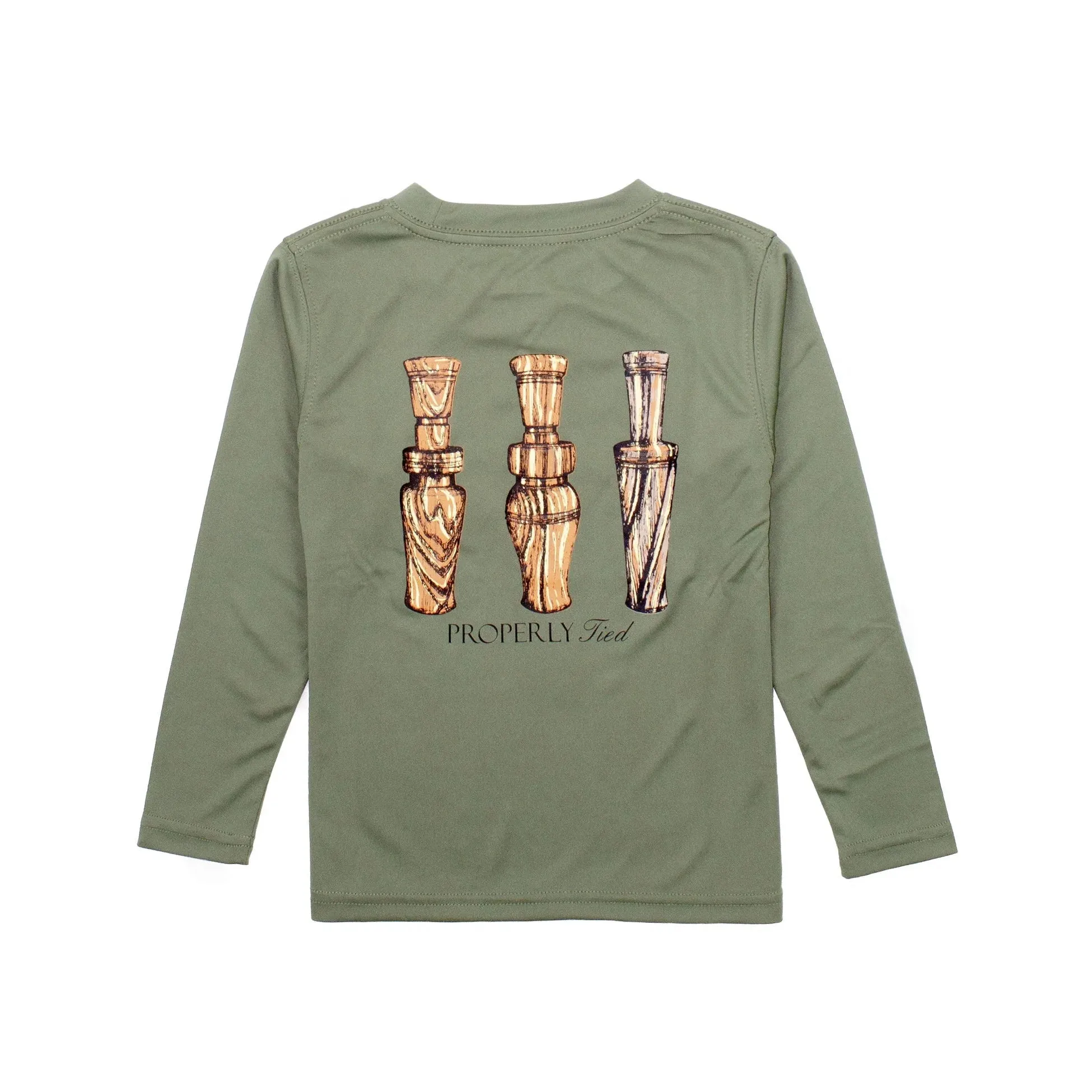 Properly Tied Duck Calls Long Sleeve Performance Tee - Olive