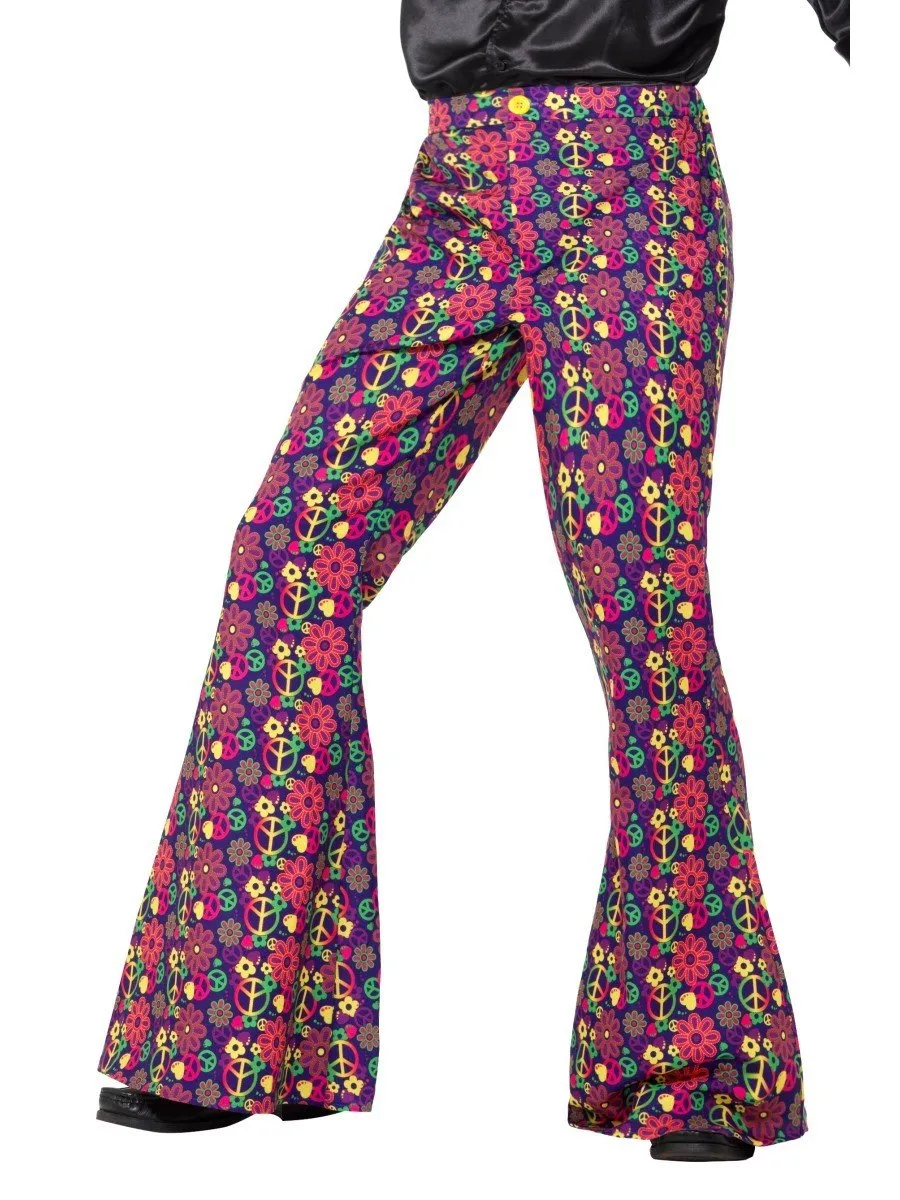 Psychedelic CND 60s 70s Peace Sign Hippie Mens Flares
