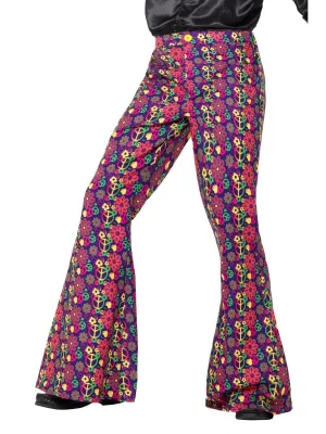 Psychedelic CND 60s 70s Peace Sign Hippie Mens Flares