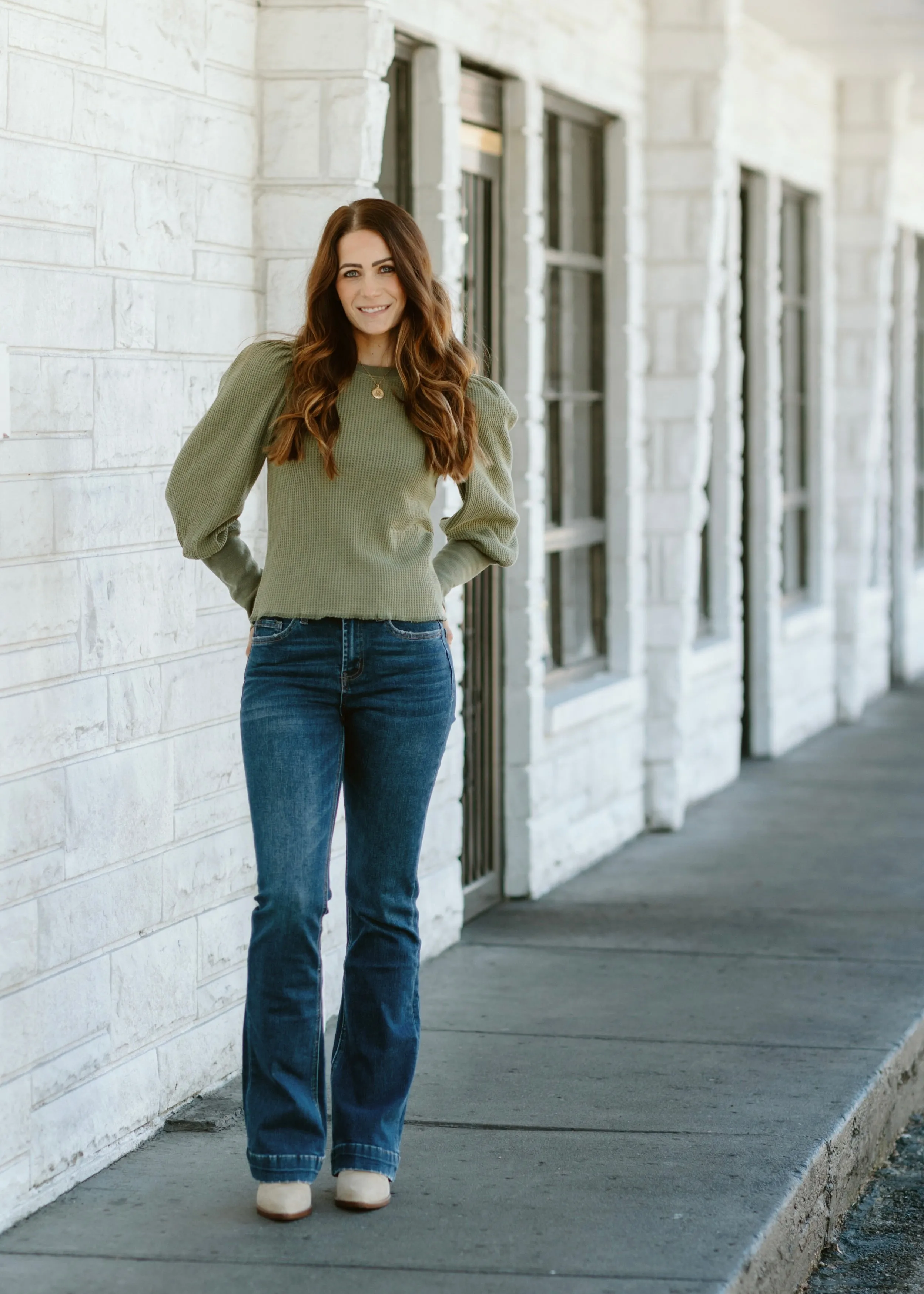 Puff Sleeve Waffle Knit Top