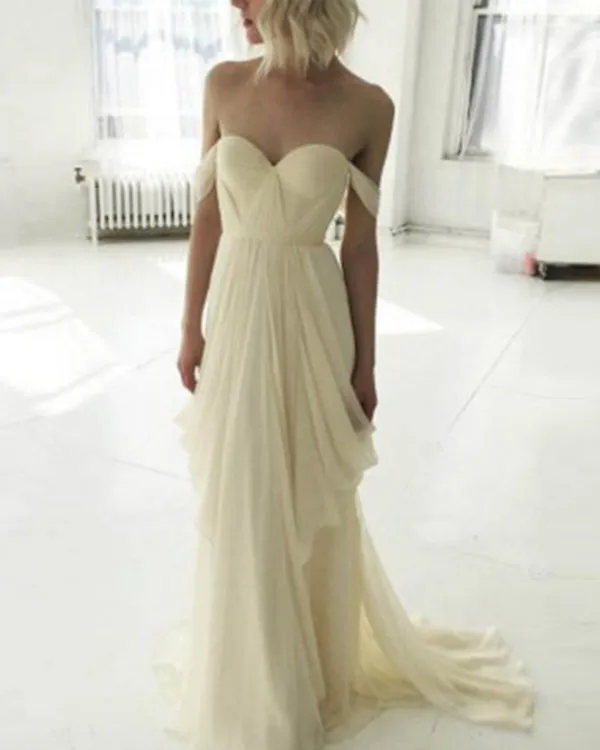 Pure Daffodil Prom Dresses 2018 Off The Shoulder Chiffon Ruffles Long Party Gown