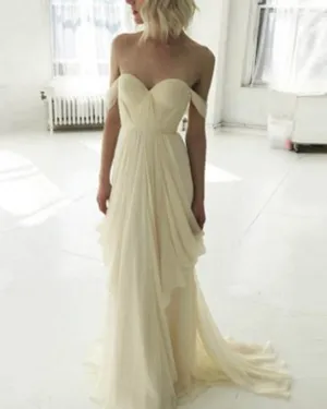 Pure Daffodil Prom Dresses 2018 Off The Shoulder Chiffon Ruffles Long Party Gown