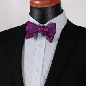 Purple & Pink Floral Mens Silk Self tie Bow Tie with Pocket Squares Set