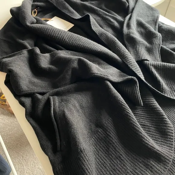 Quince Cashmere Open Cardigan Sweater Draped Lightweight Black Size L NWT