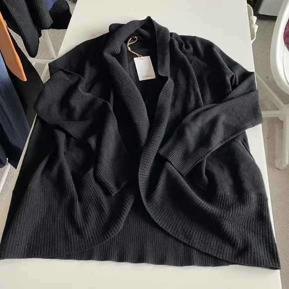 Quince Cashmere Open Cardigan Sweater Draped Lightweight Black Size L NWT