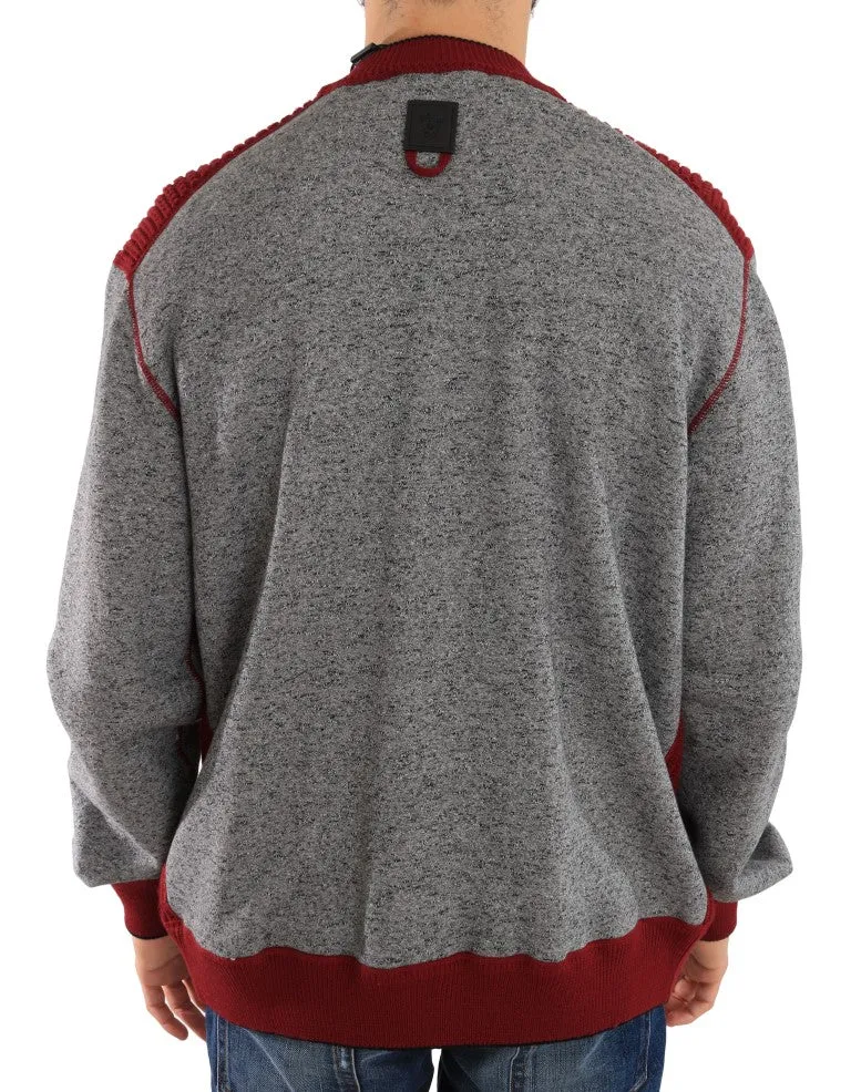 Red Gray Zipper Wool Knitted Sweater