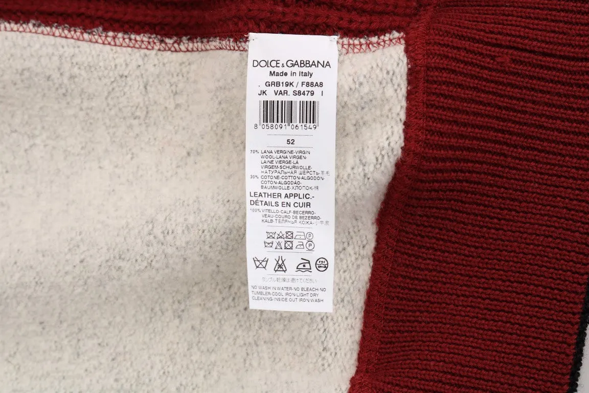 Red Gray Zipper Wool Knitted Sweater
