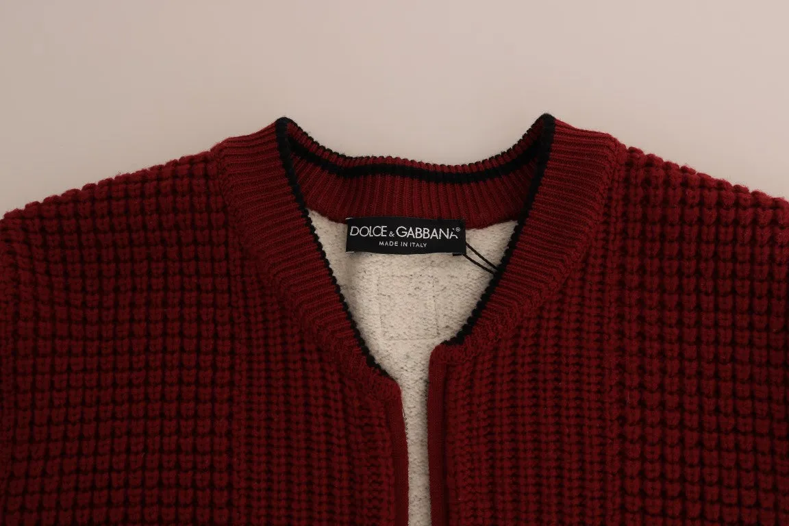 Red Gray Zipper Wool Knitted Sweater