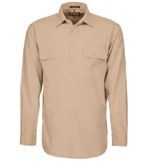 Ritemate Mens Closed Front Long Sleeve Shirt - Clay