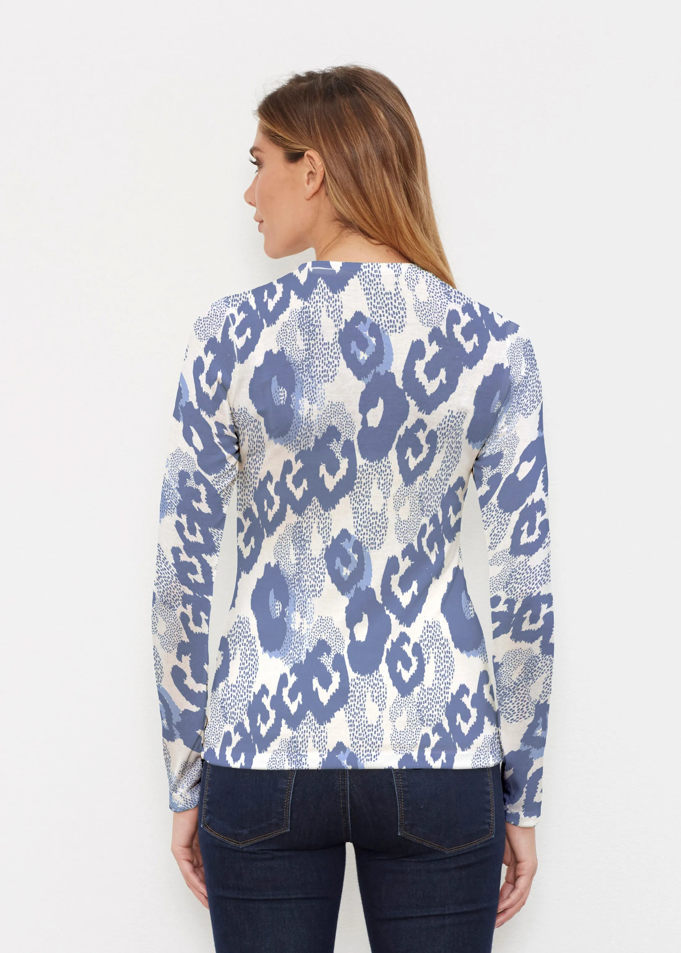 Royal Blue Ikat (7808) ~ Butterknit Long Sleeve Crew Top