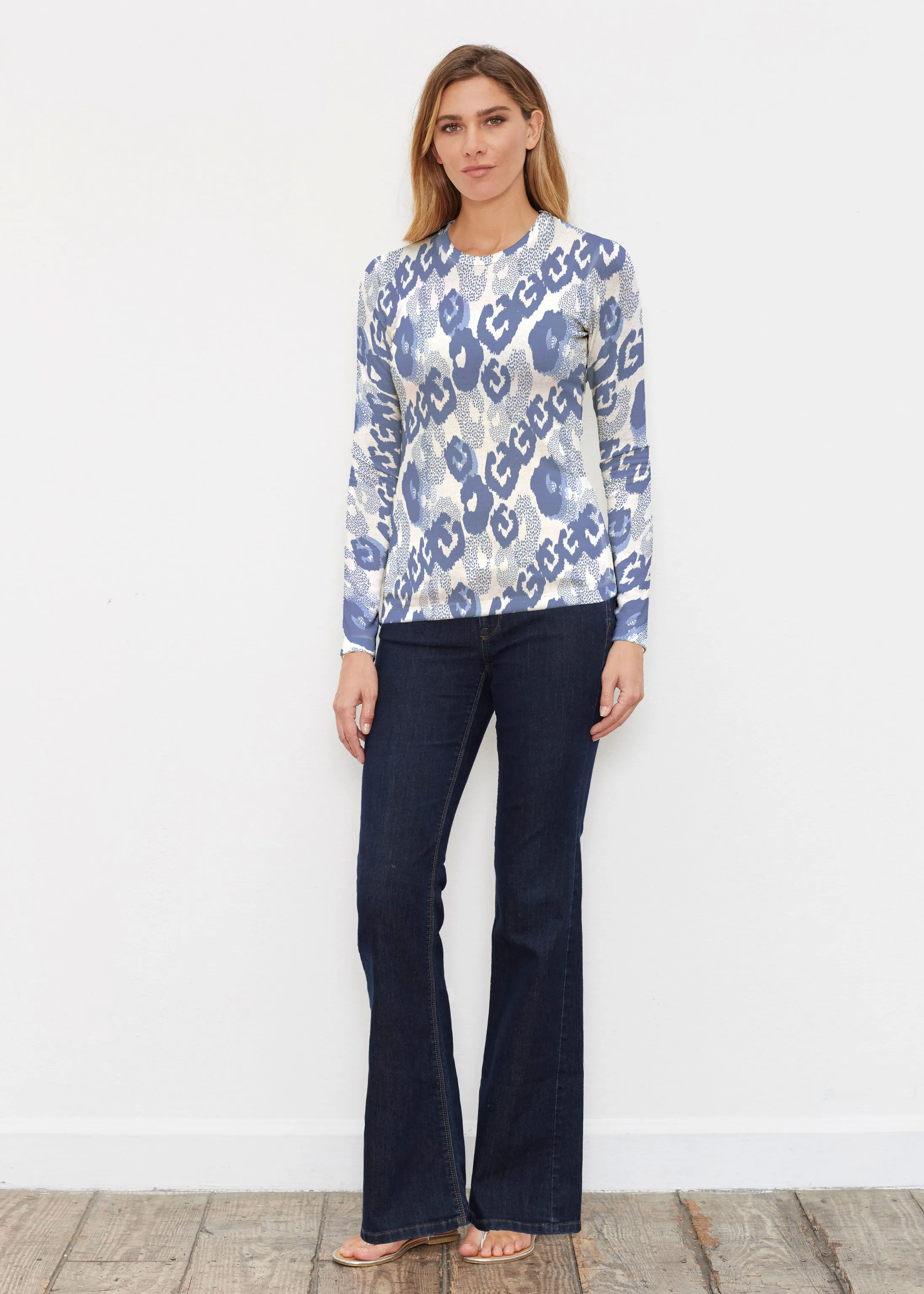 Royal Blue Ikat (7808) ~ Butterknit Long Sleeve Crew Top