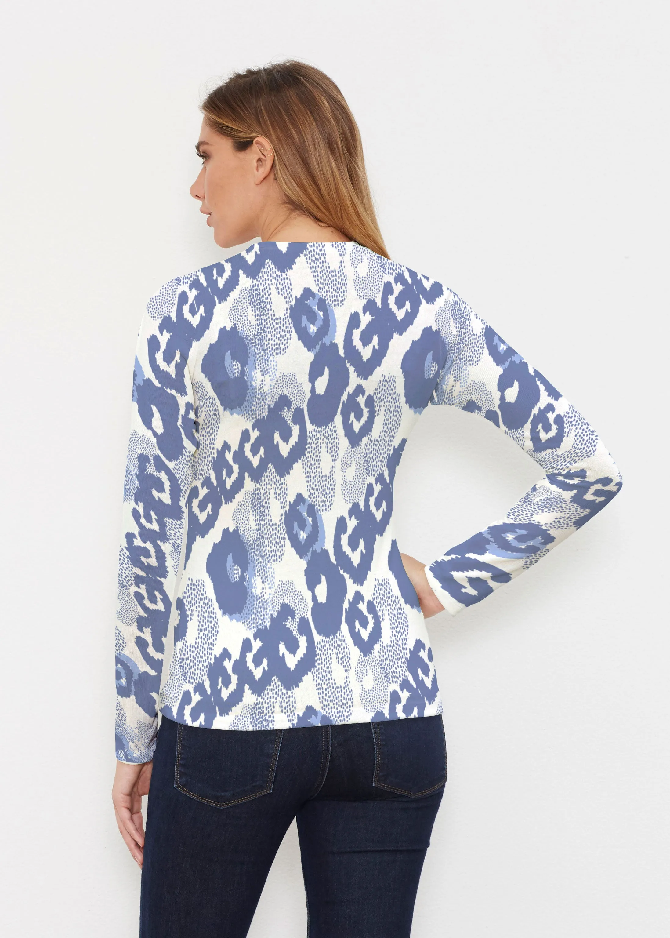 Royal Blue Ikat (7808) ~ Butterknit Long Sleeve V-Neck Top