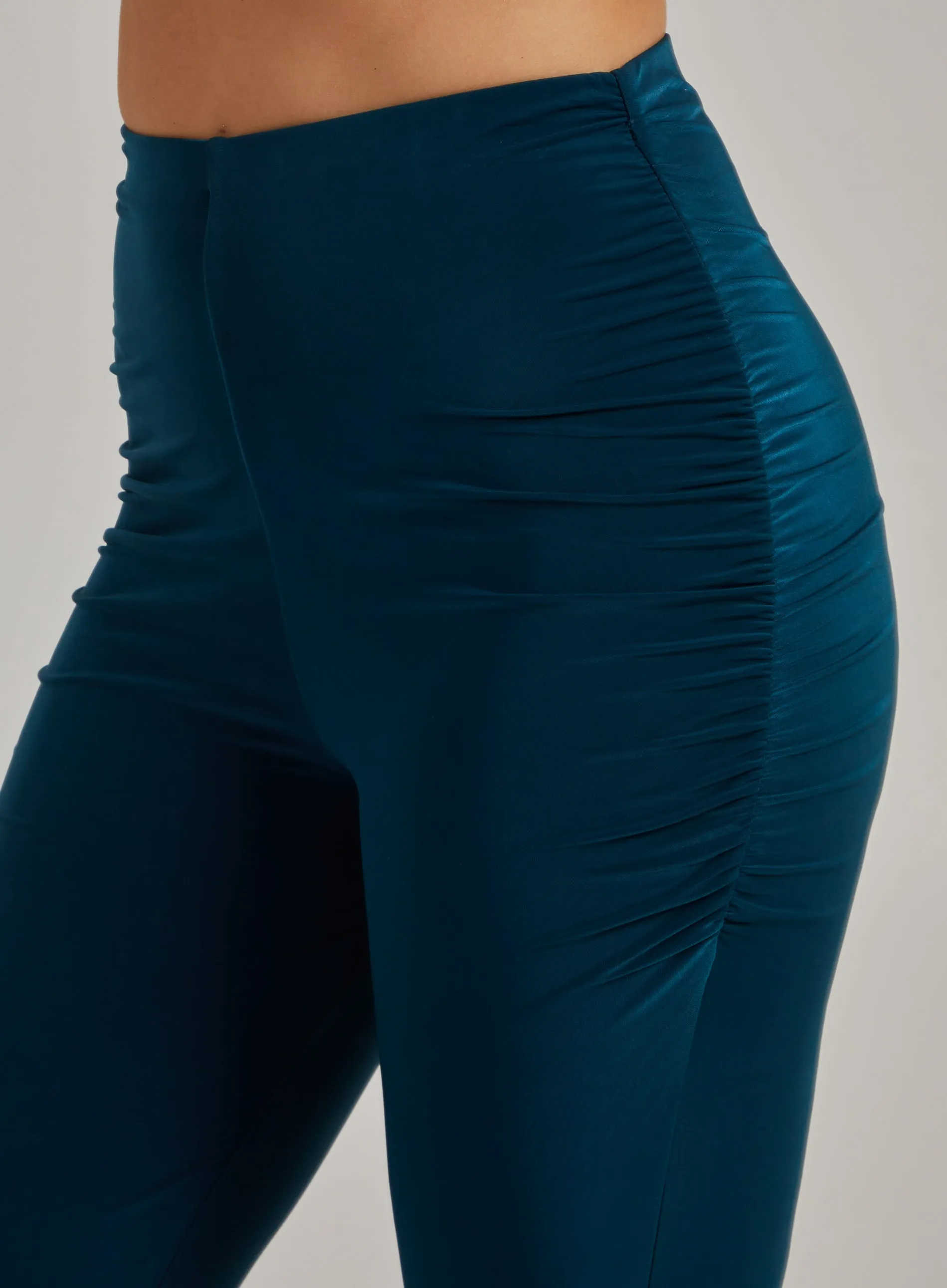 Ruched Side Flared Slinky Trousers