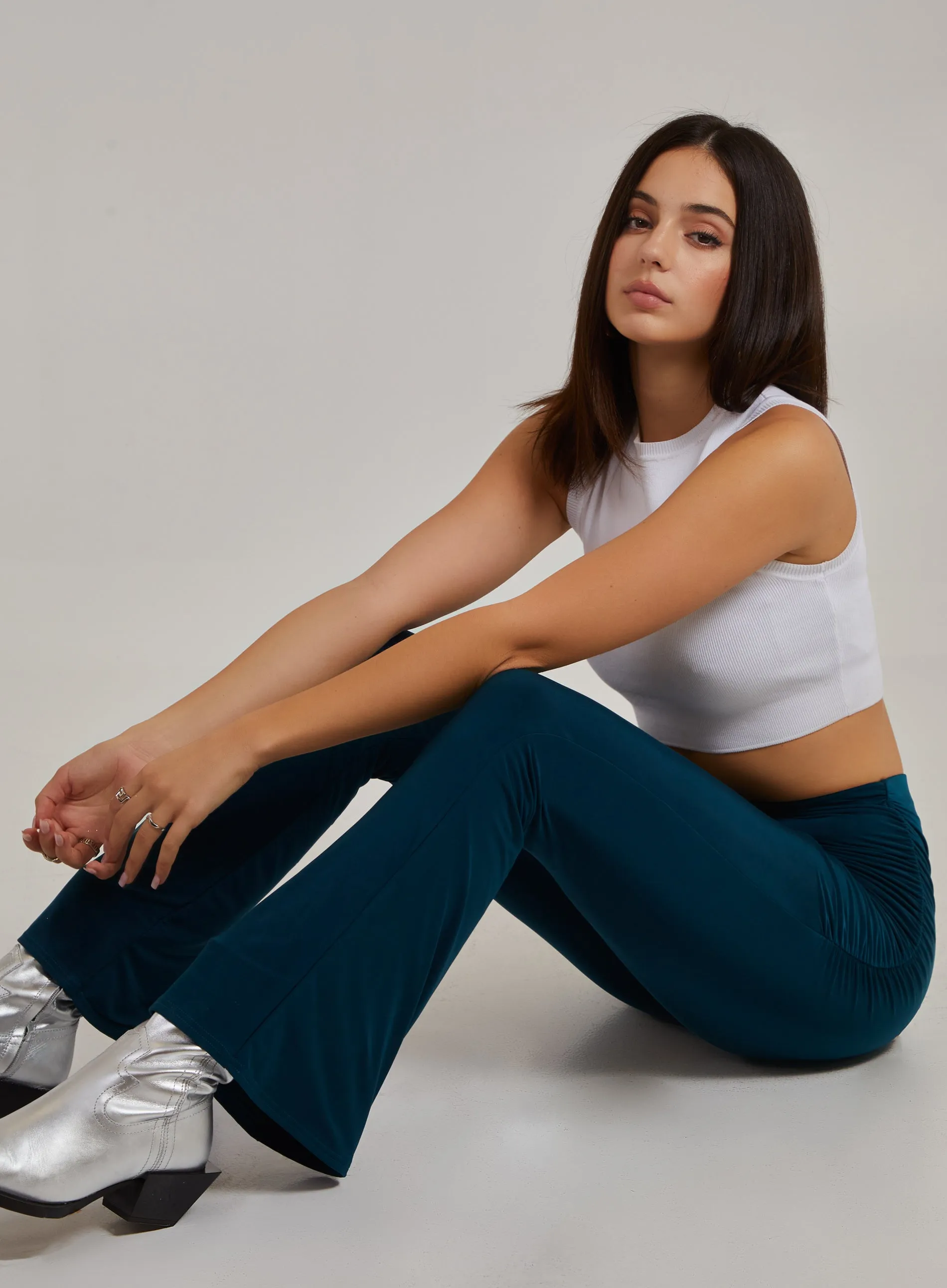 Ruched Side Flared Slinky Trousers