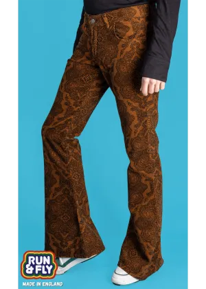 Run & Fly Mens Hendrix Corduroy 70's Flared Trousers Tobacco Brown