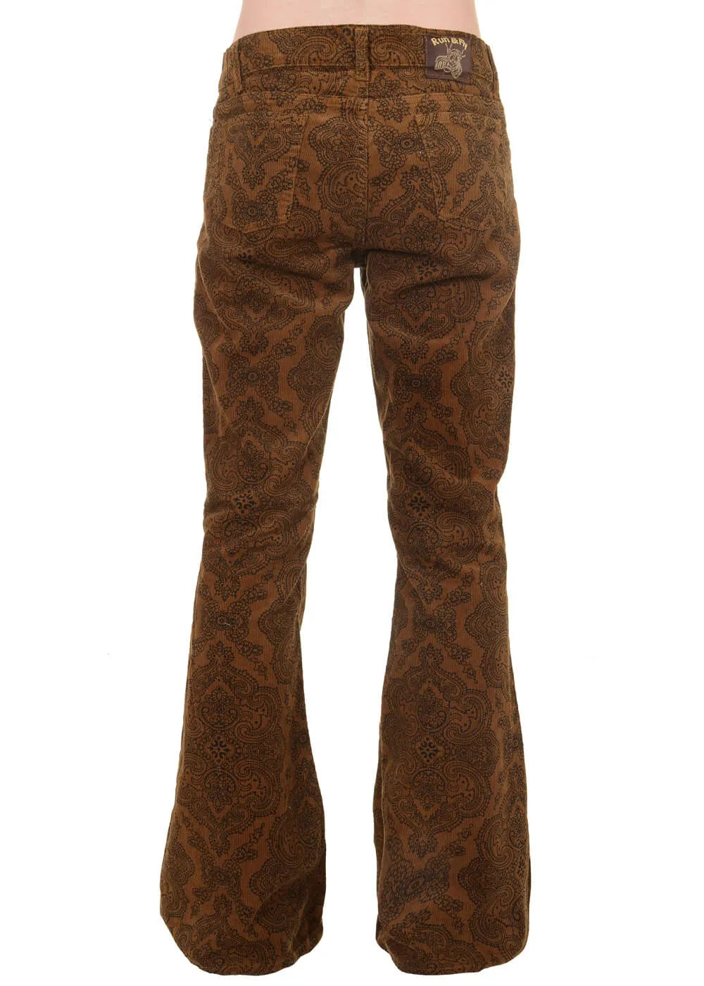 Run & Fly Mens Hendrix Corduroy 70's Flared Trousers Tobacco Brown