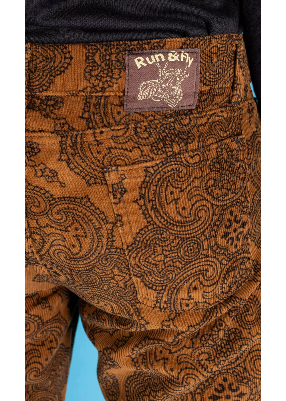 Run & Fly Mens Hendrix Corduroy 70's Flared Trousers Tobacco Brown