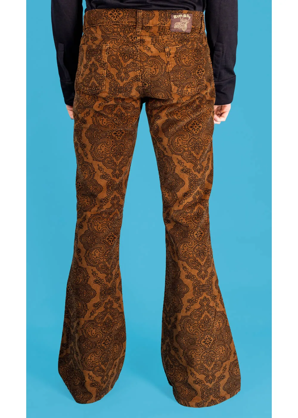 Run & Fly Mens Hendrix Corduroy 70's Flared Trousers Tobacco Brown