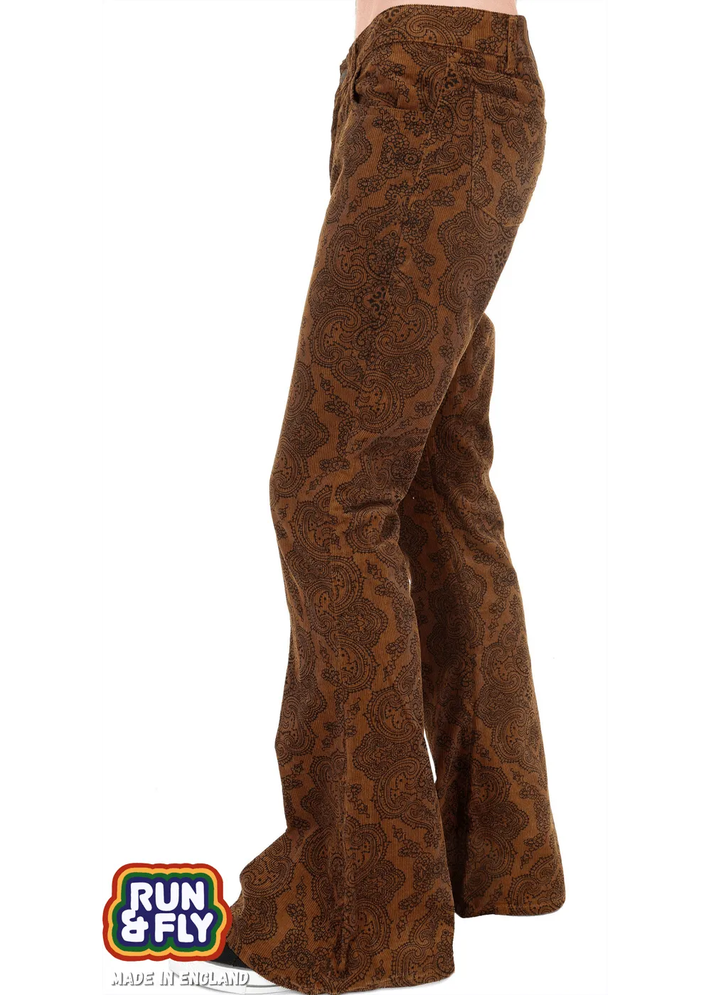 Run & Fly Mens Hendrix Corduroy 70's Flared Trousers Tobacco Brown