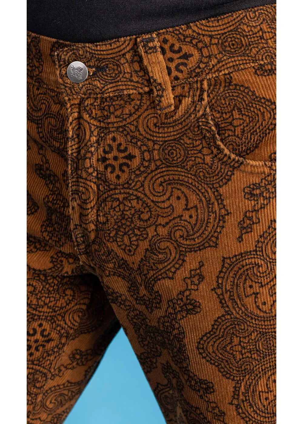 Run & Fly Mens Hendrix Corduroy 70's Flared Trousers Tobacco Brown