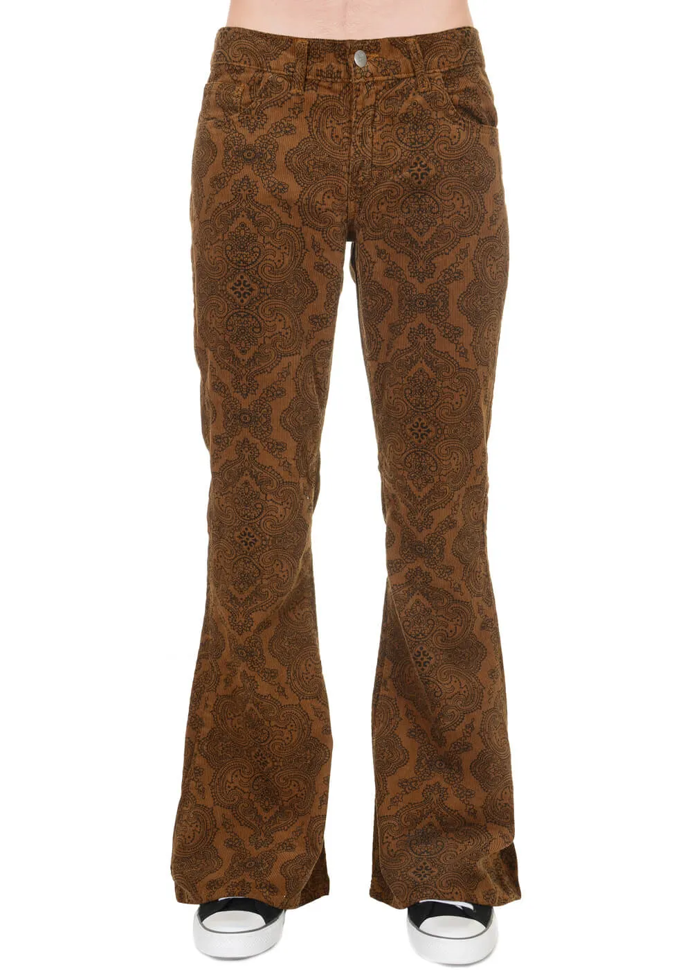 Run & Fly Mens Hendrix Corduroy 70's Flared Trousers Tobacco Brown