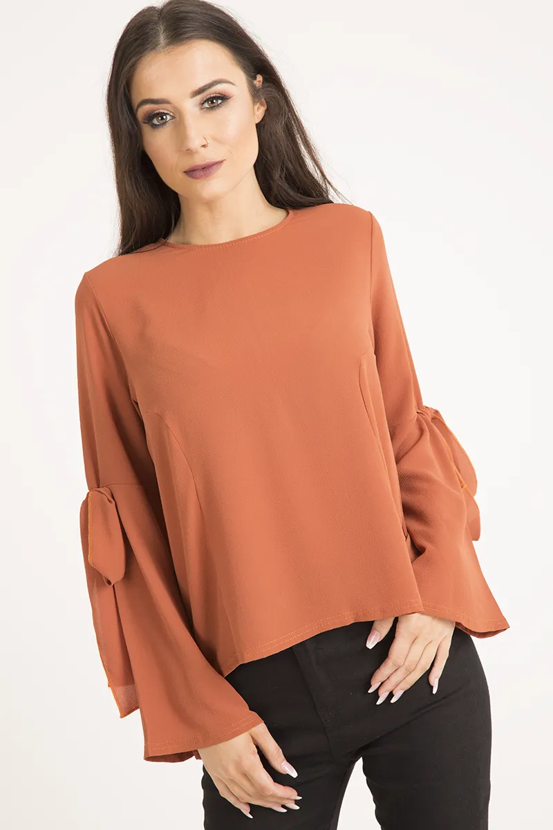 Rust Flared Tied Sleeve Top - Birdie