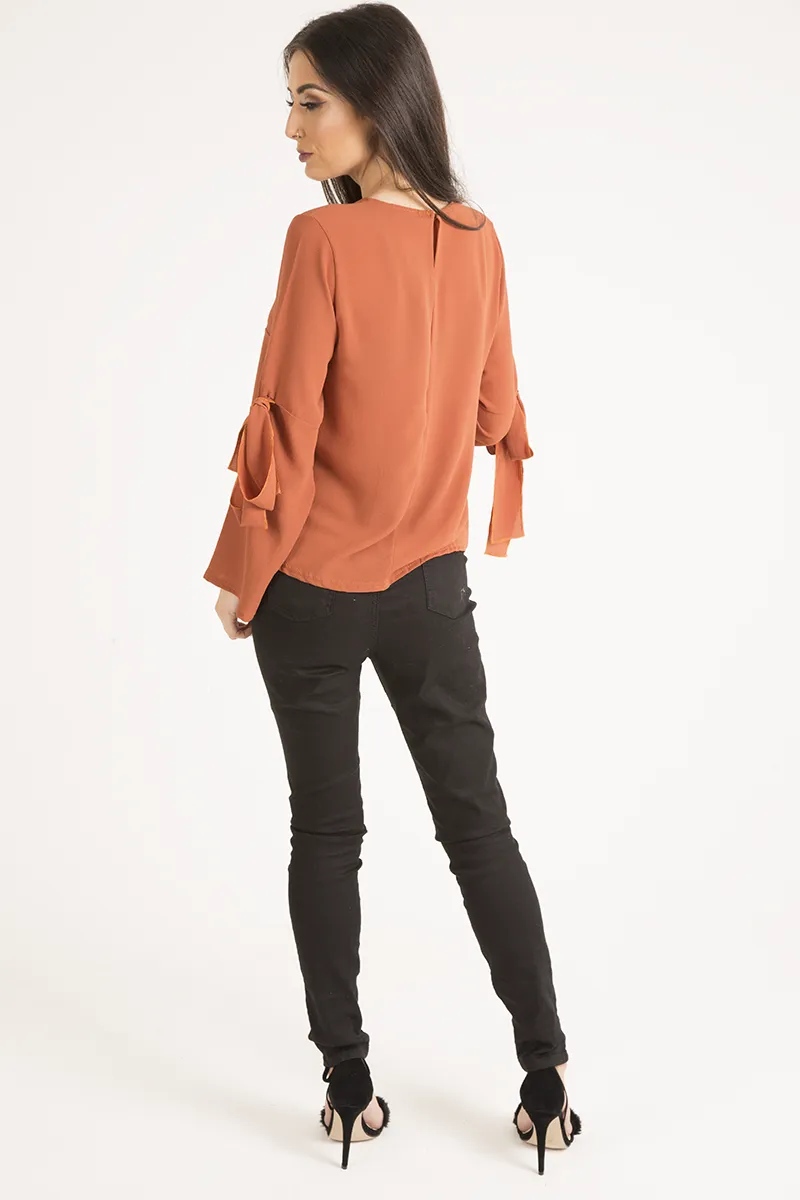 Rust Flared Tied Sleeve Top - Birdie