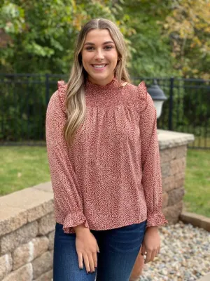 Rust Floral Long Sleeve Blouse