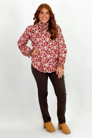 Rust Floral Print Mock Neck Long Sleeve Top *Final Sale*