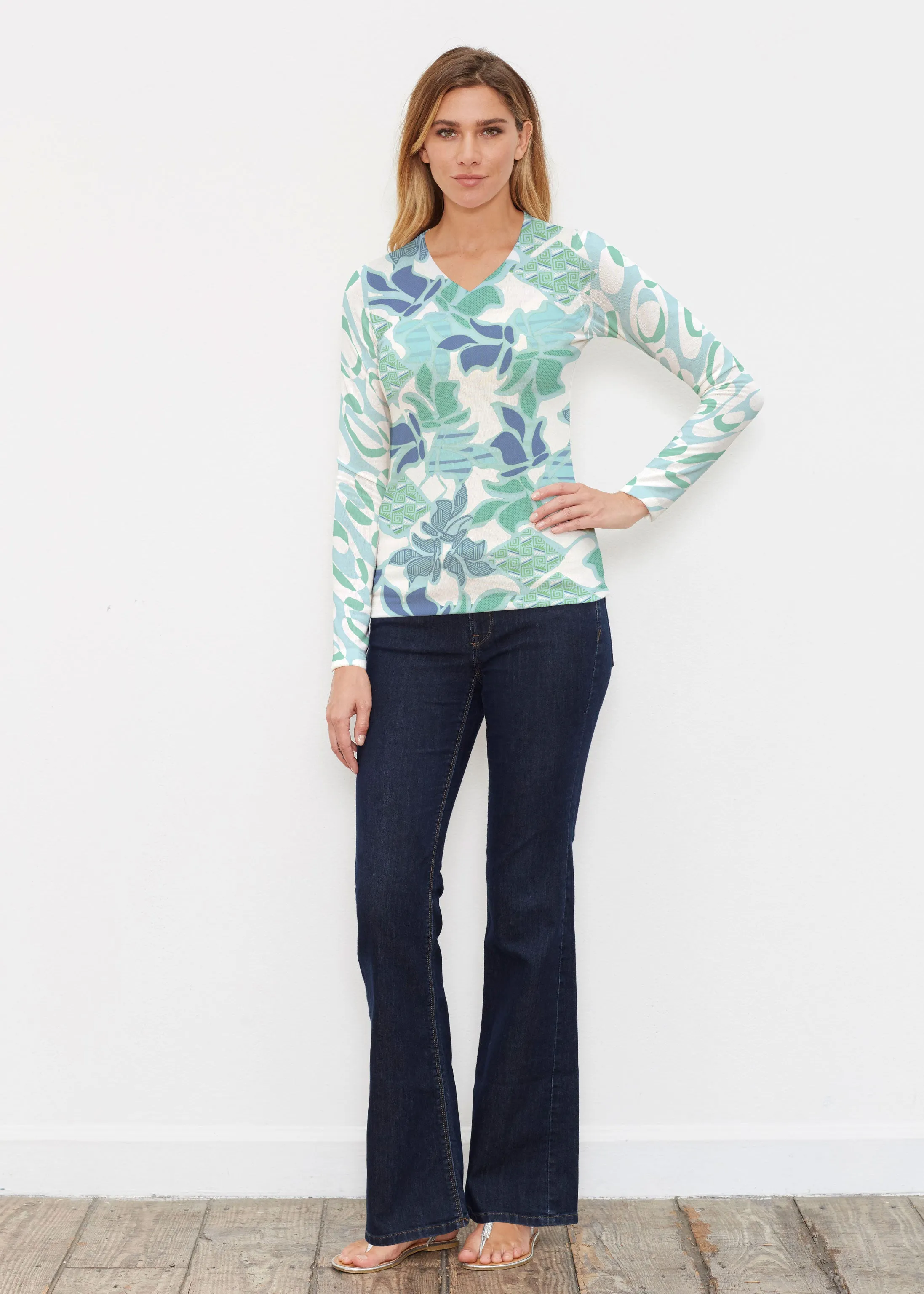 Sail Blue (8087) ~ Butterknit Long Sleeve V-Neck Top