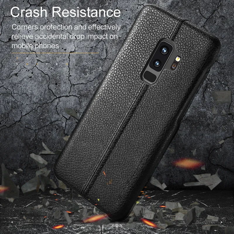 Samsung Galaxy S9 & S9 Plus Litchi Leather Texture Cases -Black,Blue,Light Brown