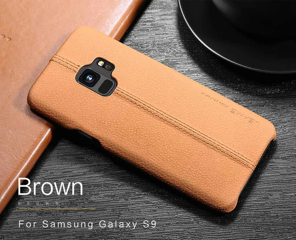 Samsung Galaxy S9 & S9 Plus Litchi Leather Texture Cases -Black,Blue,Light Brown