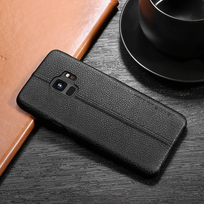 Samsung Galaxy S9 & S9 Plus Litchi Leather Texture Cases -Black,Blue,Light Brown