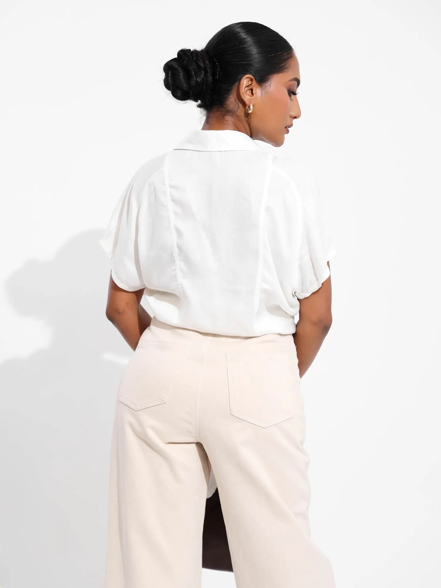Seam Detailed Button Down Front Tie Up Top
