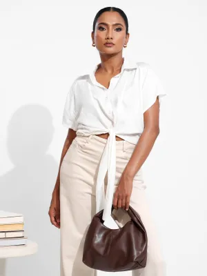 Seam Detailed Button Down Front Tie Up Top