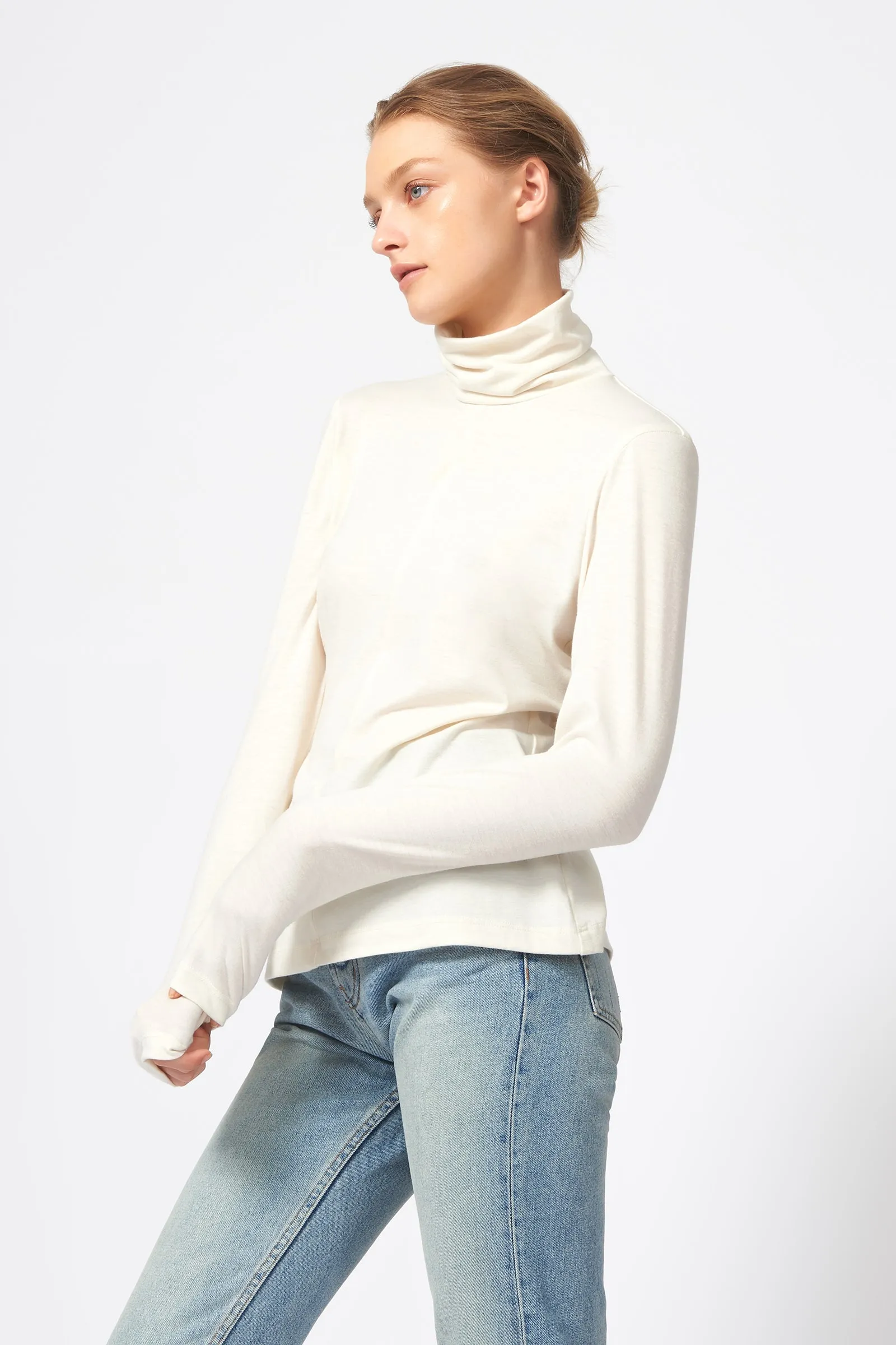 Seamed Fitted Turtleneck - Ivory