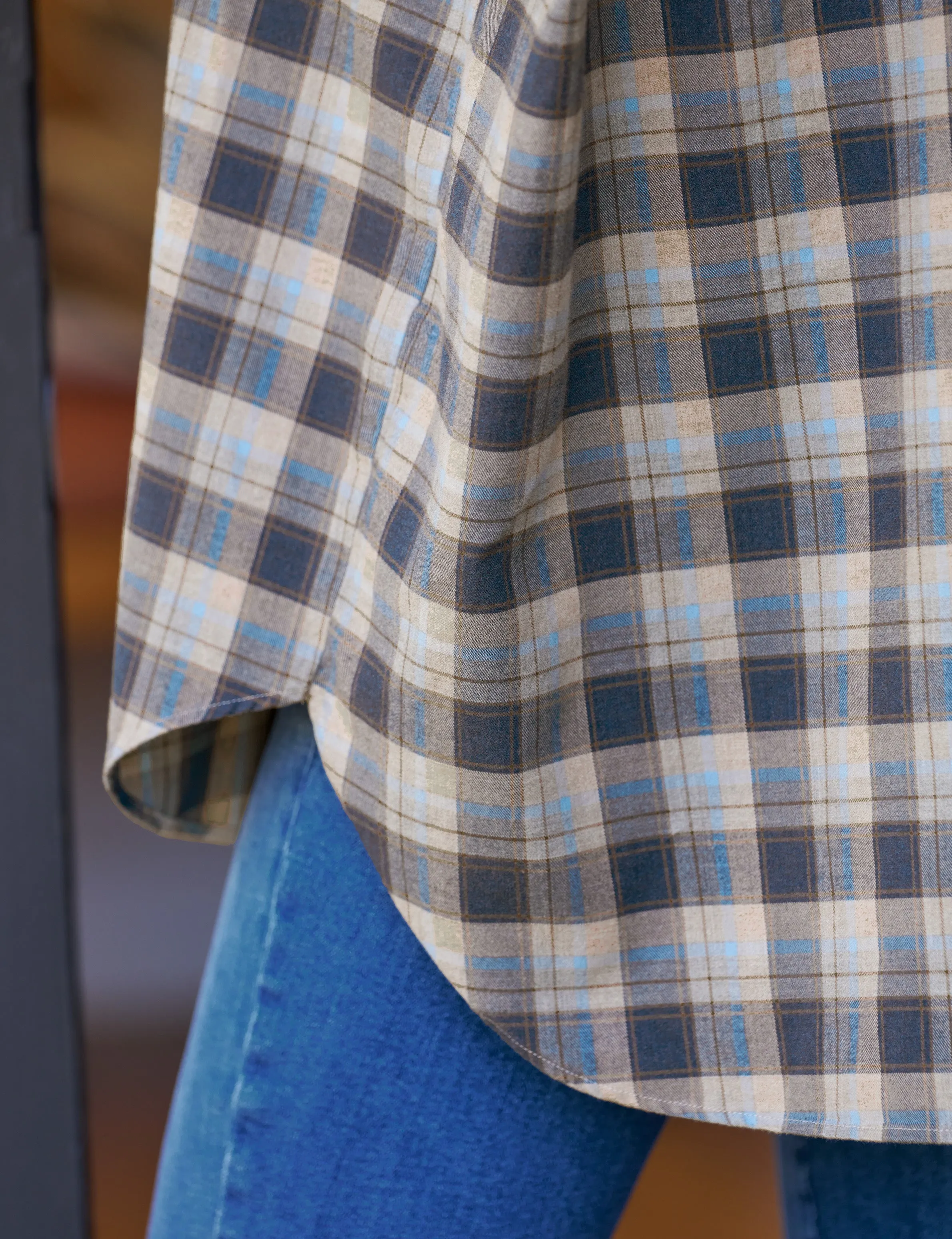 SHIRLEY Heather Blue and Brown Plaid, Italian Flannel