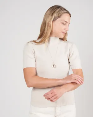 short sleeve mockneck top - off white