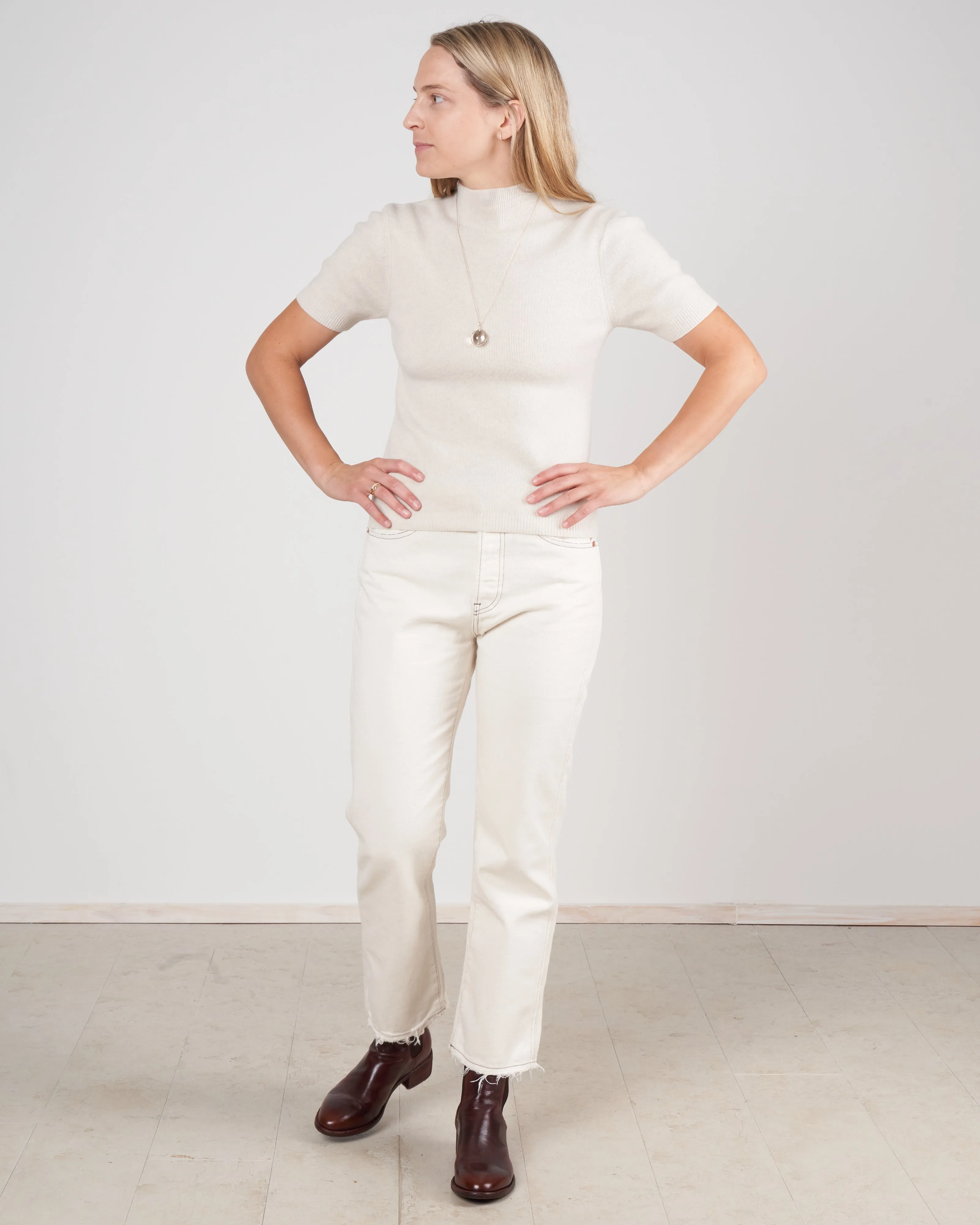 short sleeve mockneck top - off white