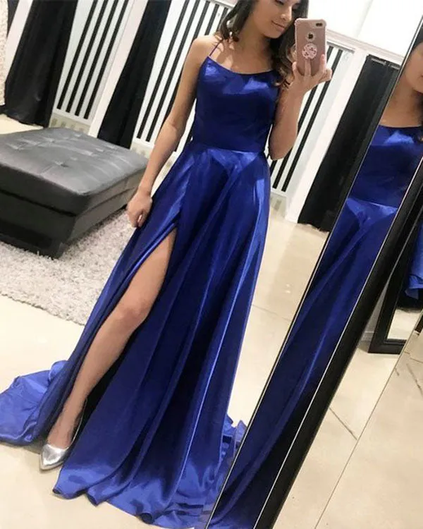 Simple Purple Prom Dresses 2018 Spaghetti Straps New Split Side Long Party Gowns For Prom
