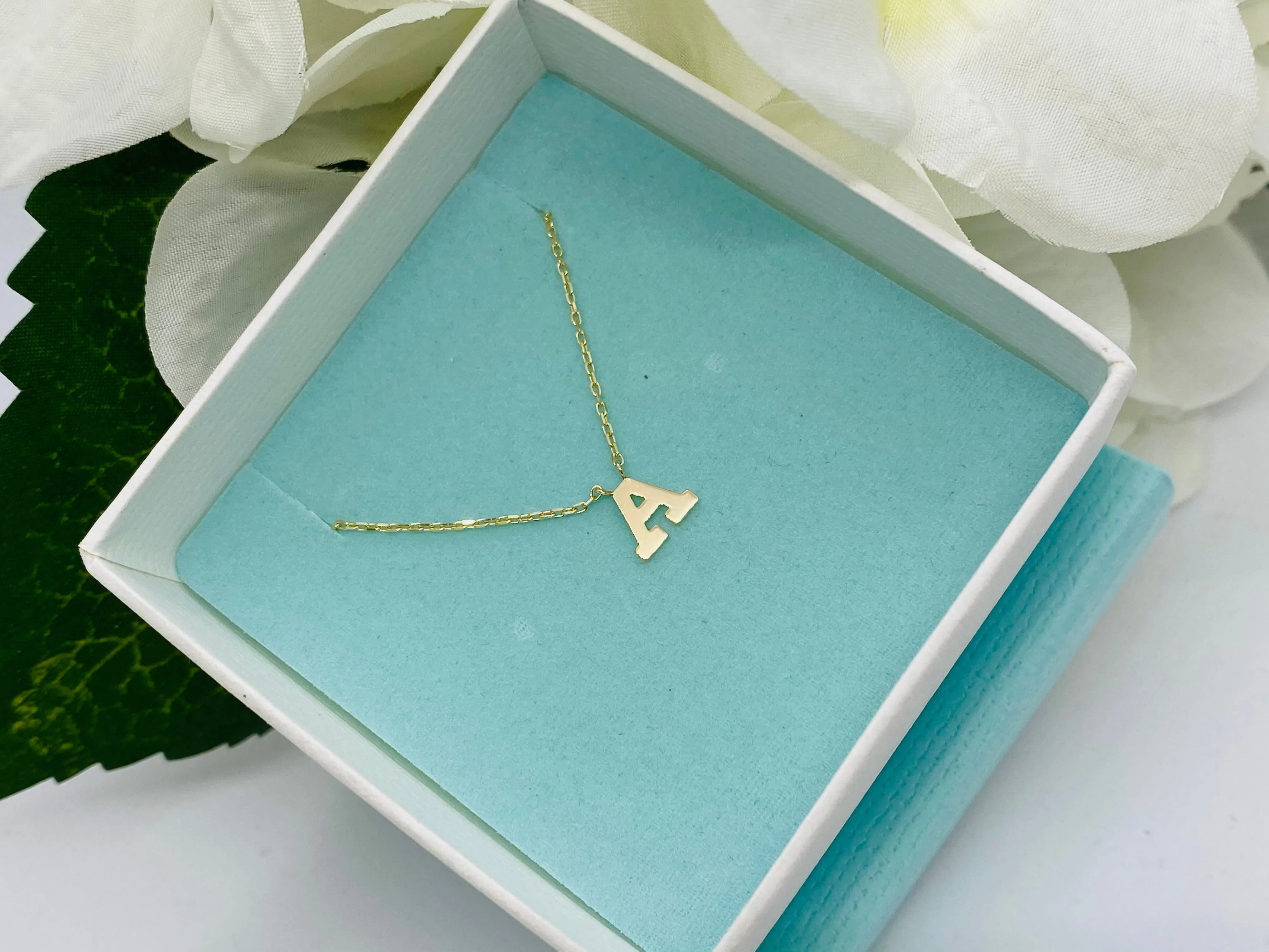 Single Block Initial (Letter) Necklace 14 Karat Gold
