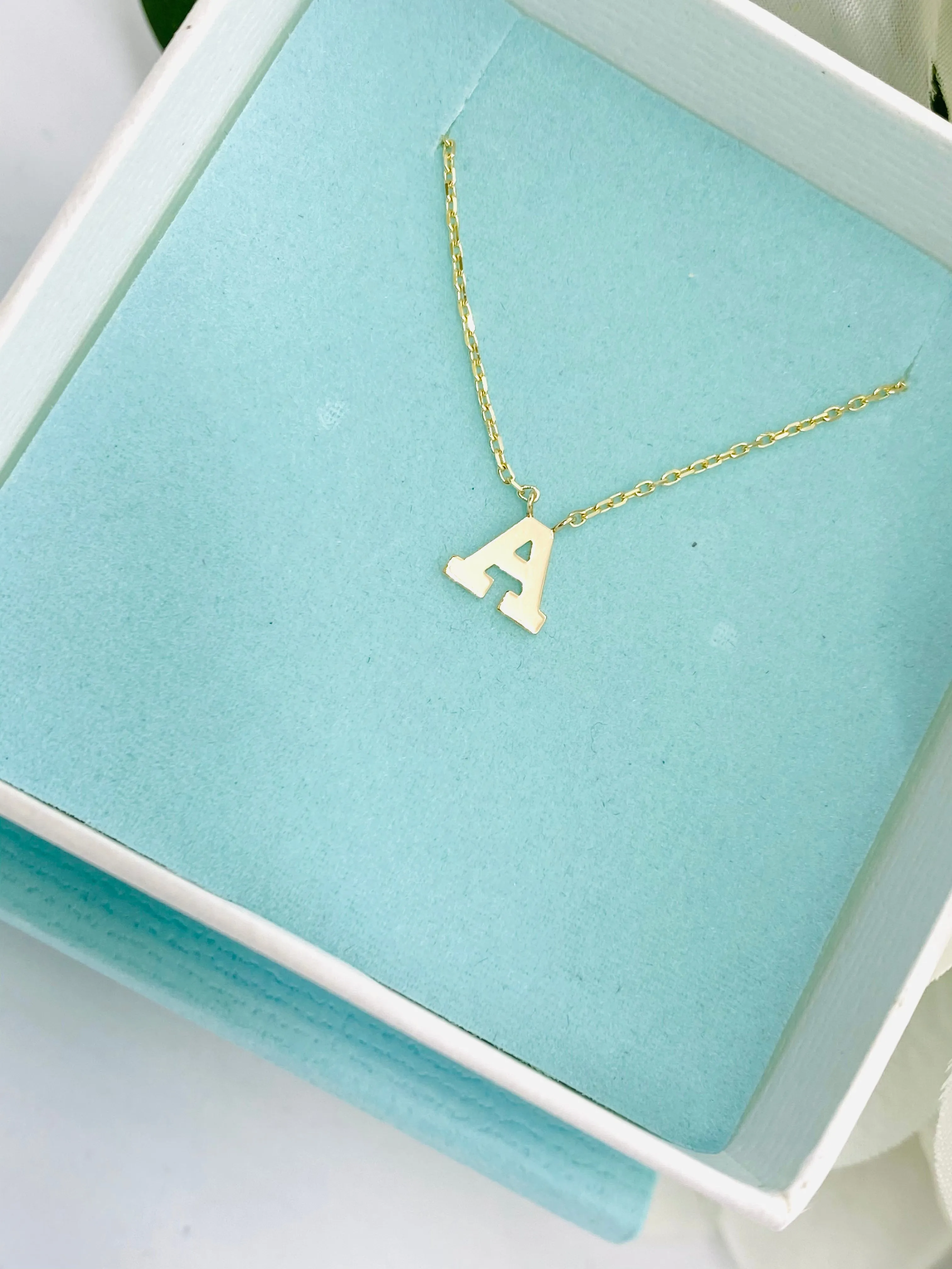 Single Block Initial (Letter) Necklace 14 Karat Gold