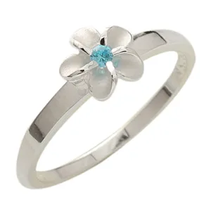Single Plumeria Blue CZ Ring 8mm
