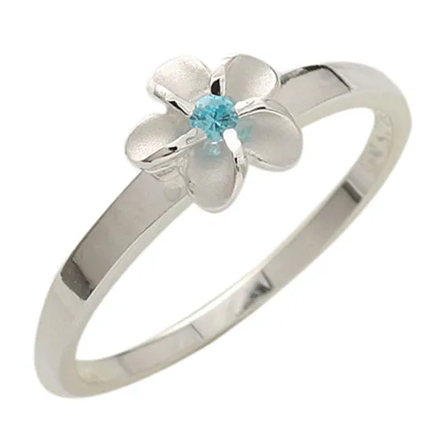 Single Plumeria Blue CZ Ring 8mm