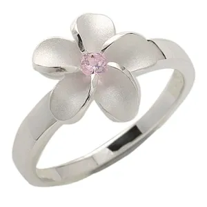 Single Plumeria Pink CZ Ring 12mm