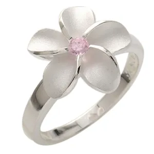 Single Plumeria Pink CZ Ring 15mm