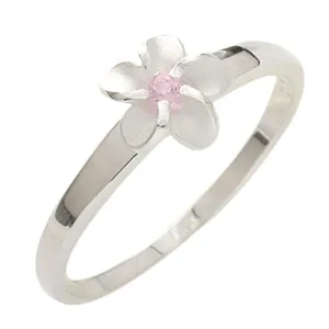 Single Plumeria Pink CZ Ring 8mm