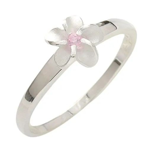 Single Plumeria Pink CZ Ring 8mm